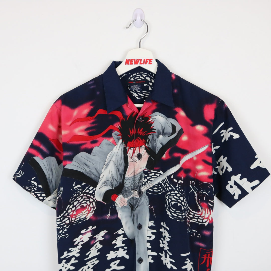 Vintage Y2K Anime Samurai Short Sleeve Button Up - S-NEWLIFE Clothing