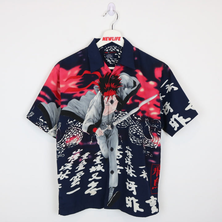 Vintage Y2K Anime Samurai Short Sleeve Button Up - S-NEWLIFE Clothing