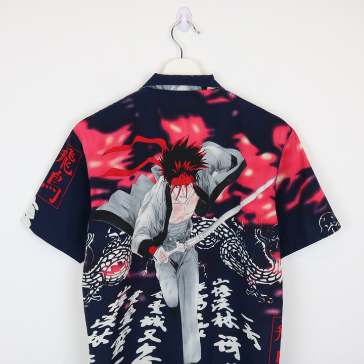 Vintage Y2K Anime Samurai Short Sleeve Button Up - S-NEWLIFE Clothing