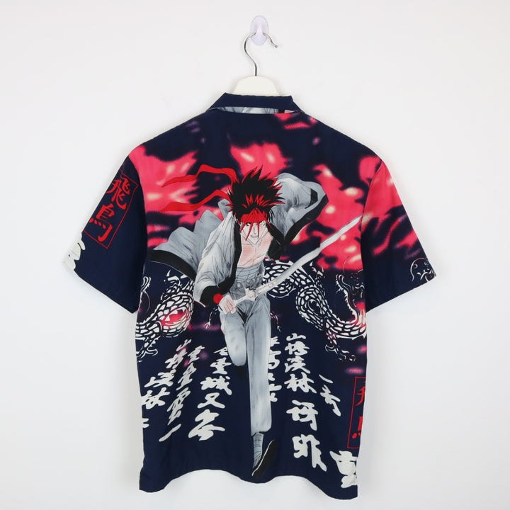 Vintage Y2K Anime Samurai Short Sleeve Button Up - S-NEWLIFE Clothing