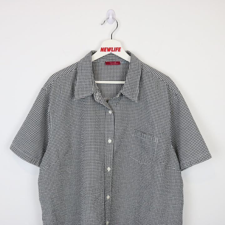 Vintage Textured Short Sleeve Plaid Button Up - XL-NEWLIFE Clothing