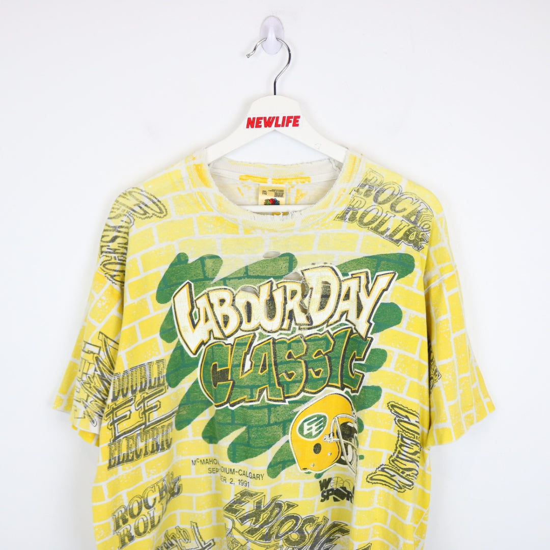 Vintage 1991 Labour Day Classic Graffiti Edmonton Elks CFL Tee - XL-NEWLIFE Clothing