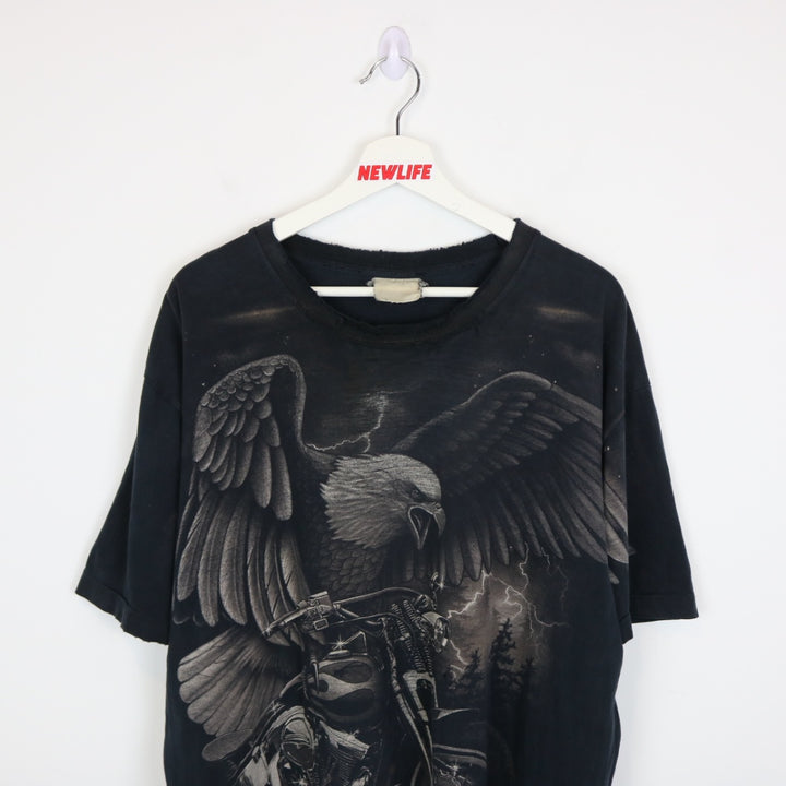 Vintage 90's Feel the Thunder Eagle Biker Tee - XL-NEWLIFE Clothing