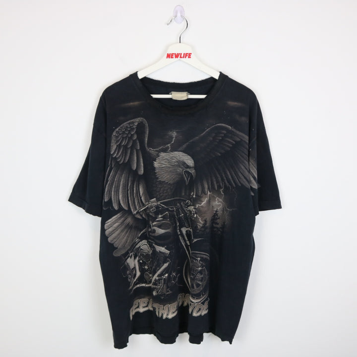 Vintage 90's Feel the Thunder Eagle Biker Tee - XL-NEWLIFE Clothing