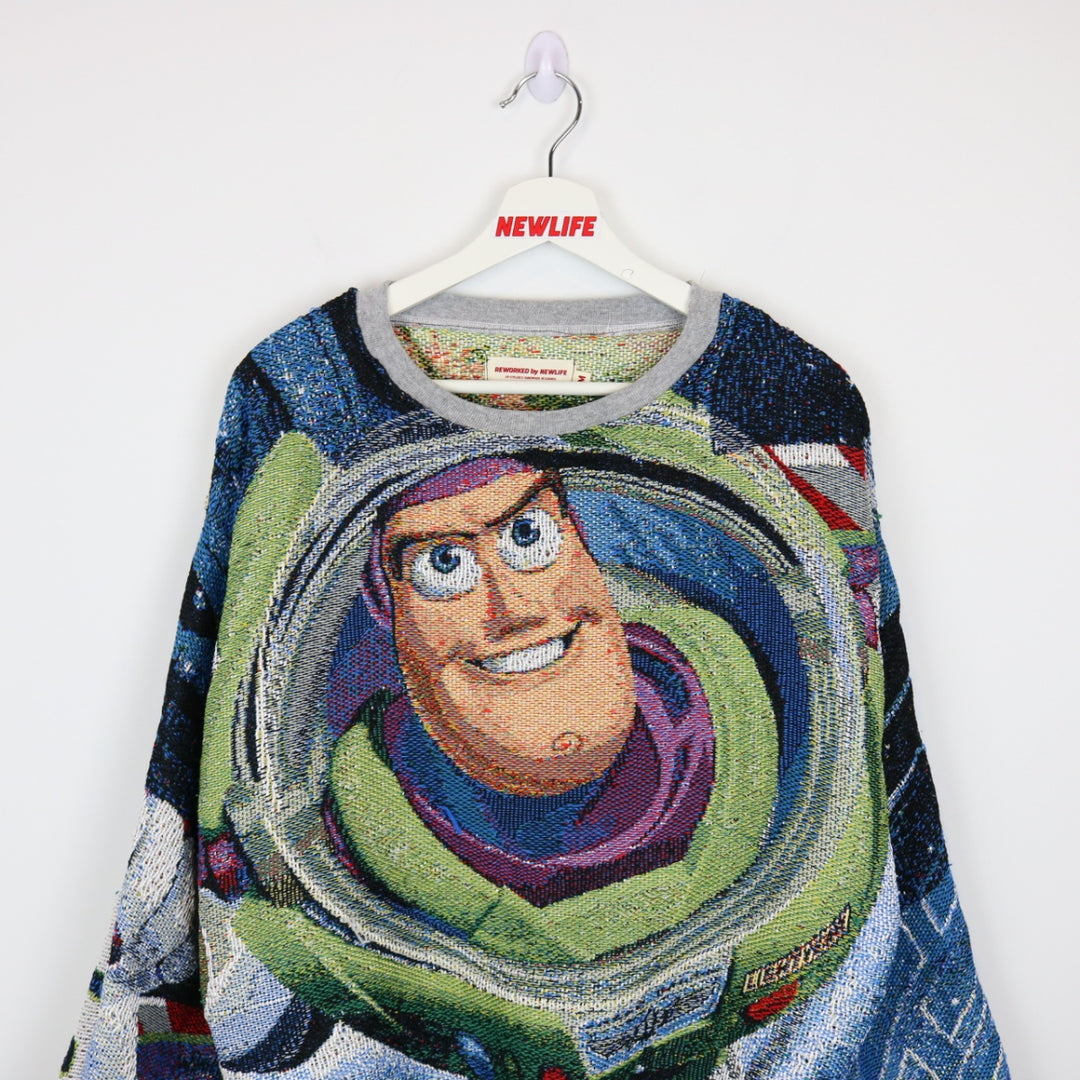 Reworked Vintage Disney Buzz Lightyear Tapestry Crewneck - M-NEWLIFE Clothing