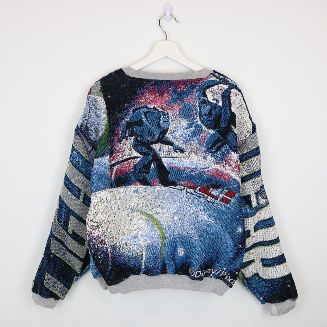 Reworked Vintage Disney Buzz Lightyear Tapestry Crewneck - M-NEWLIFE Clothing