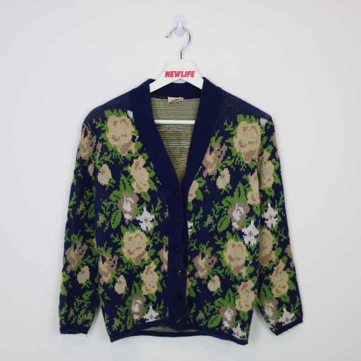 Vintage Camela Flower Patterned Knit Cardigan - XS-NEWLIFE Clothing