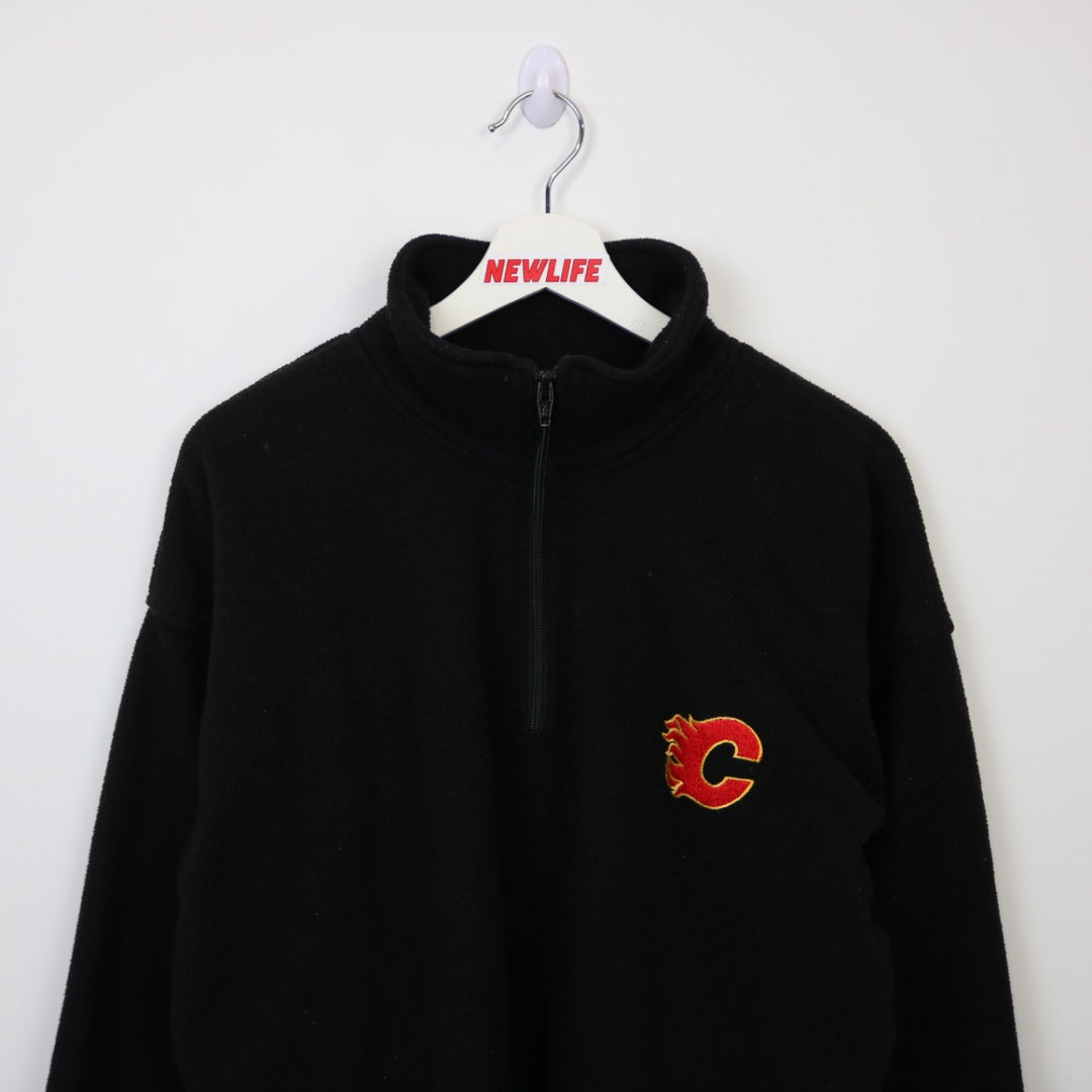 Vintage 90's Calgary Flames Fleece Quarter Zip Sweater - L-NEWLIFE Clothing