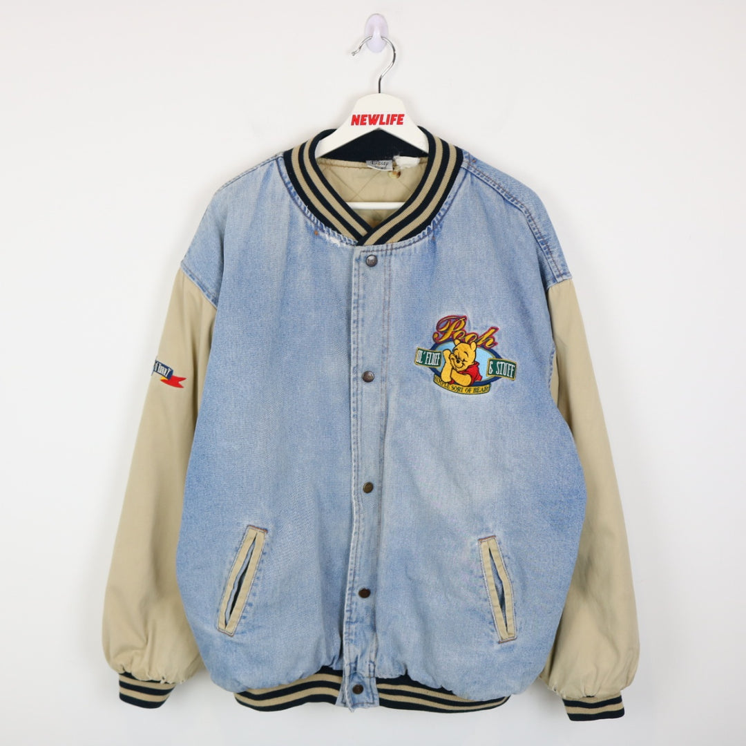 Vintage 90's Disney Winnie the Pooh Denim Varsity Jacket XL
