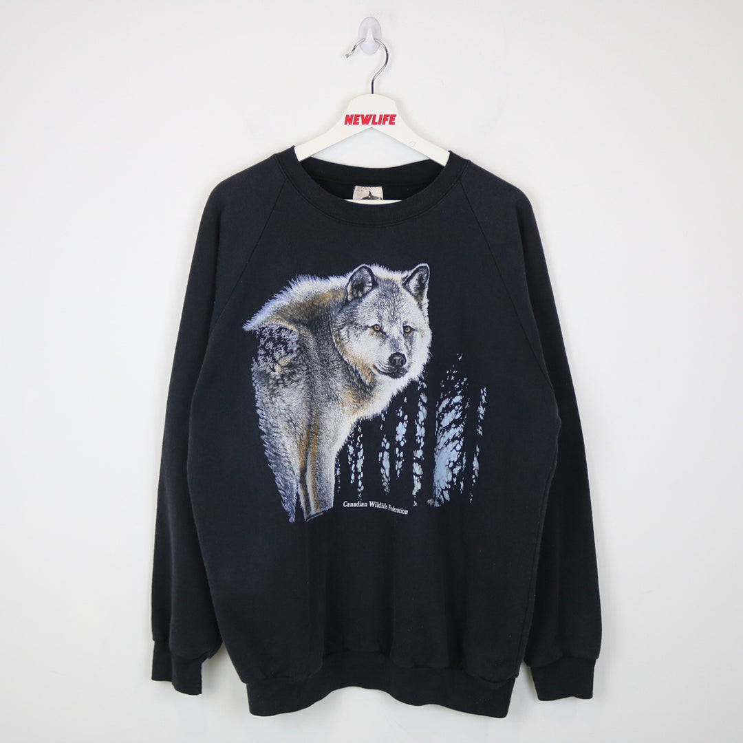 Vintage 1990 Wolf Nature Crewneck - L-NEWLIFE Clothing