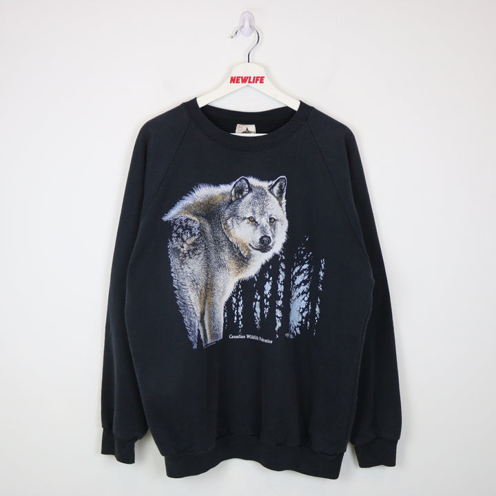 Vintage 1990 Wolf Nature Crewneck - L-NEWLIFE Clothing