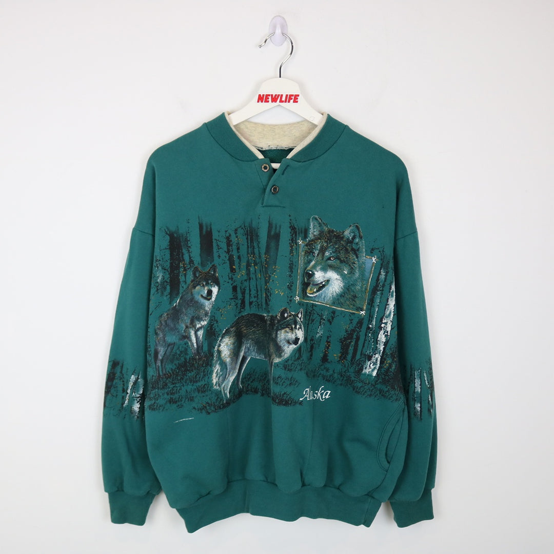 Vintage 90's Alaska Wolf Nature Crewneck - L-NEWLIFE Clothing