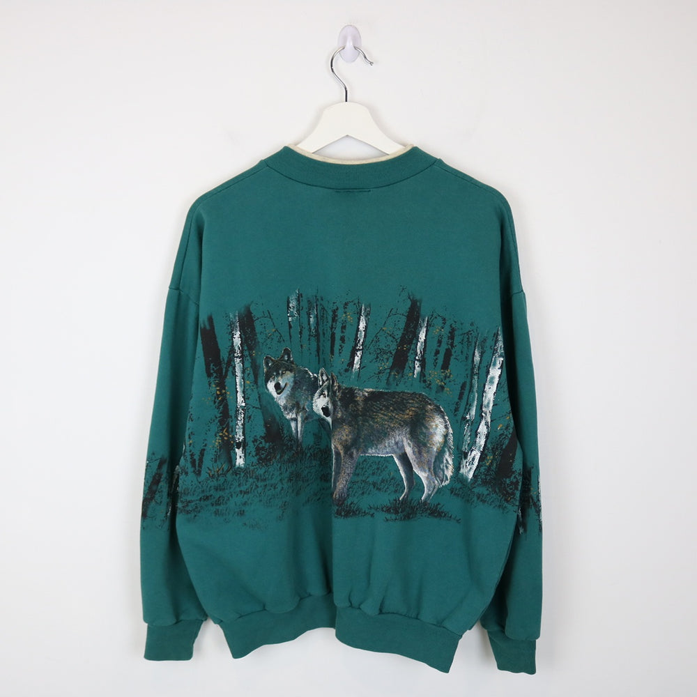 Vintage 90's Alaska Wolf Nature Crewneck - L-NEWLIFE Clothing