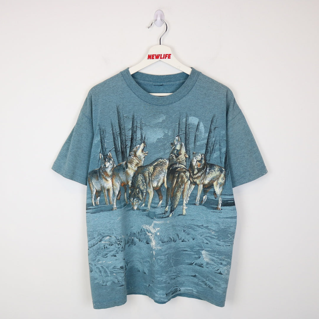 Vintage 90's AOP Wolf Nature Tee - L-NEWLIFE Clothing