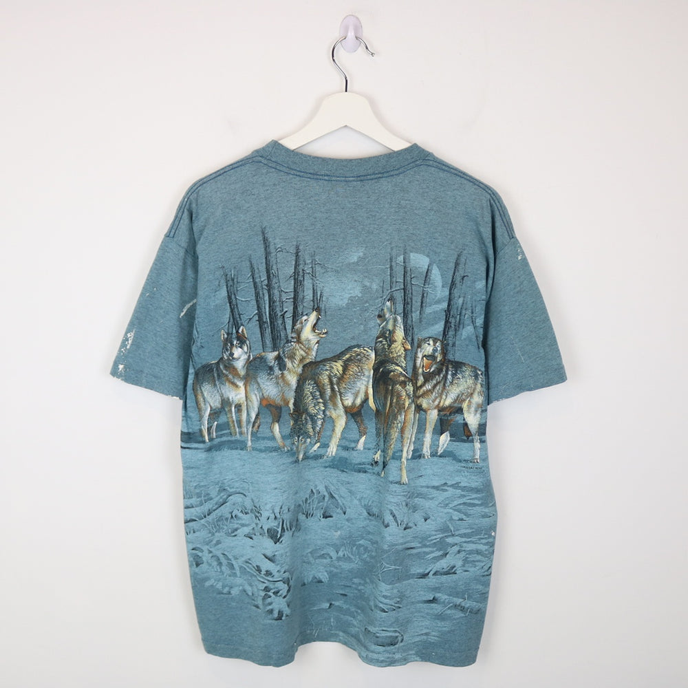 Vintage 90's AOP Wolf Nature Tee - L-NEWLIFE Clothing