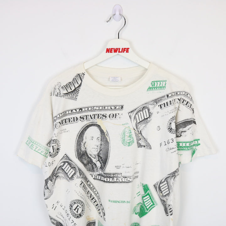 Vintage 90's USA Hundred Dollar Bill Benjamin Tee - L-NEWLIFE Clothing