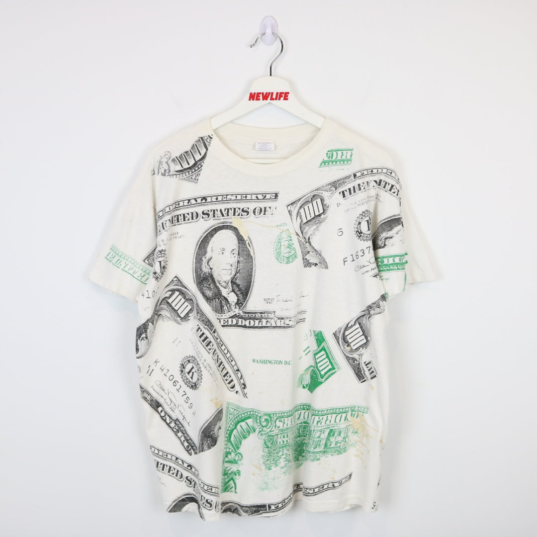 Vintage 90's USA Hundred Dollar Bill Benjamin Tee - L-NEWLIFE Clothing