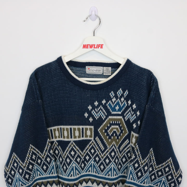 Vintage 80's Impulse Patterned Knit Sweater - M-NEWLIFE Clothing