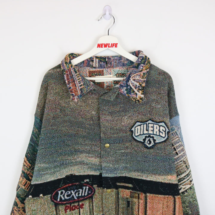 Reworked Edmonton Oilers Custom Tapestry Jacket - L-NEWLIFE Clothing