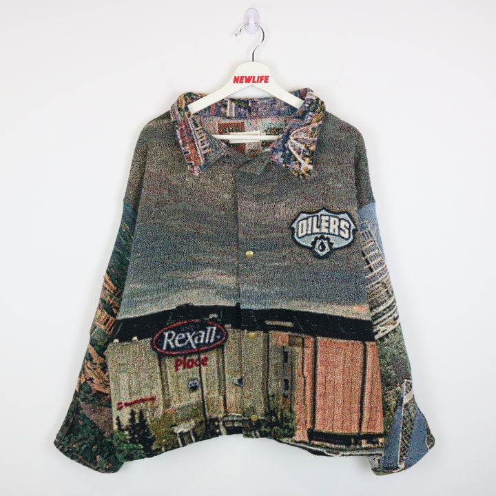 Reworked Edmonton Oilers Custom Tapestry Jacket - L-NEWLIFE Clothing
