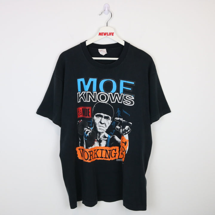 Vintage 1991 Three Stooges Moe Knows Working Out Tee - L-NEWLIFE Clothing