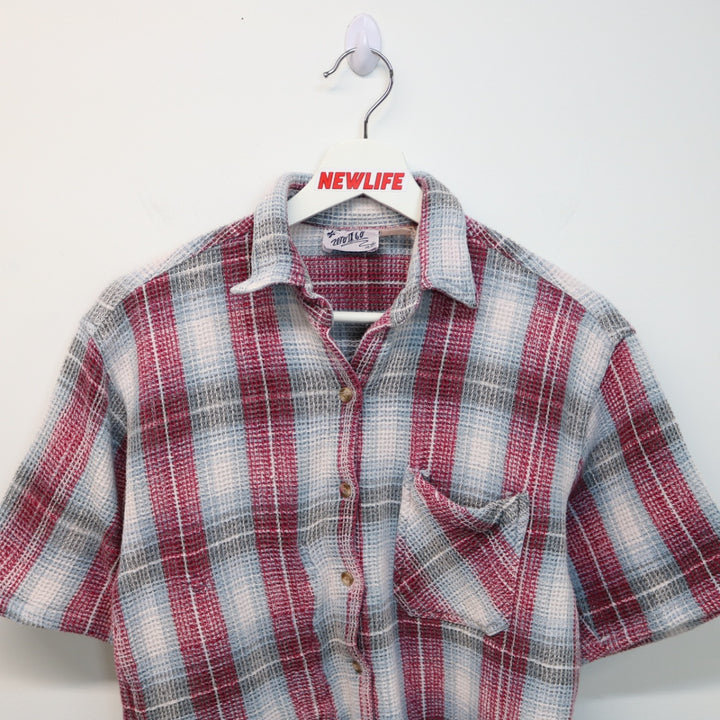 Vintage 90's Plaid Terry Cloth Short Sleeve Button Up - XS-NEWLIFE Clothing