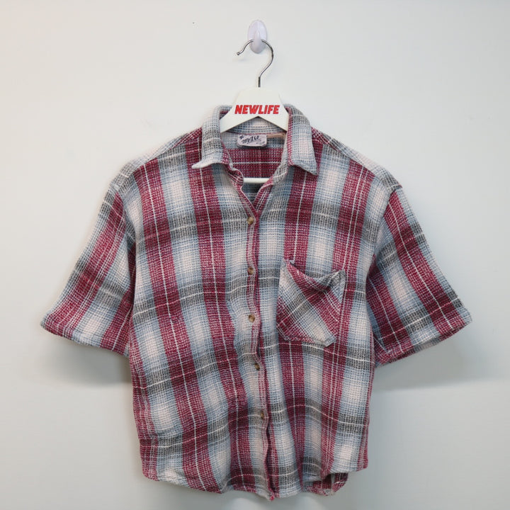 Vintage 90's Plaid Terry Cloth Short Sleeve Button Up - XS-NEWLIFE Clothing