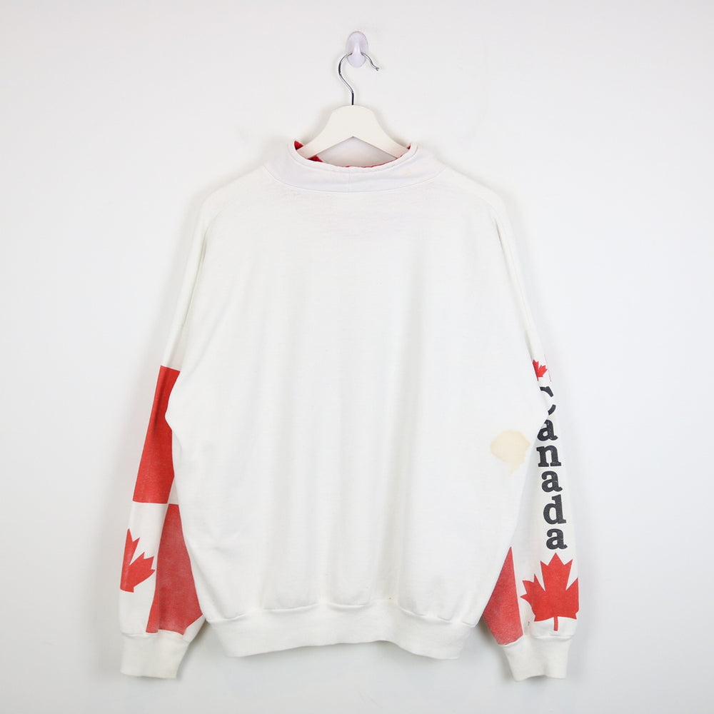 Vintage 80's Canada Wolf Nature Quarter Zip Sweater - L-NEWLIFE Clothing