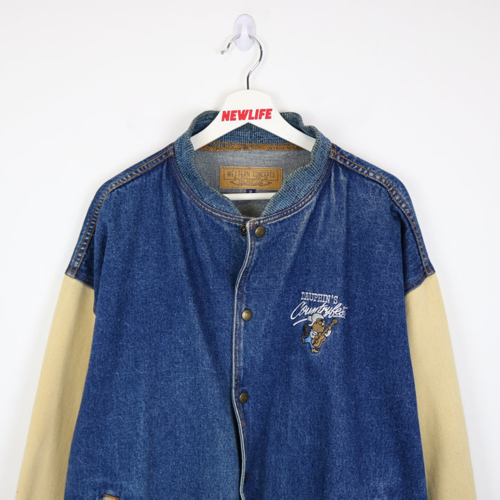Vintage 90's Dauphin's Country Fest Denim Varsity Jacket - XL-NEWLIFE Clothing