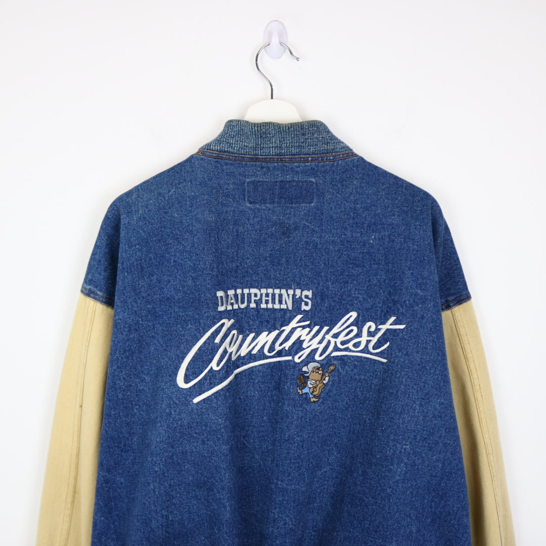 Vintage 90's Dauphin's Country Fest Denim Varsity Jacket - XL-NEWLIFE Clothing