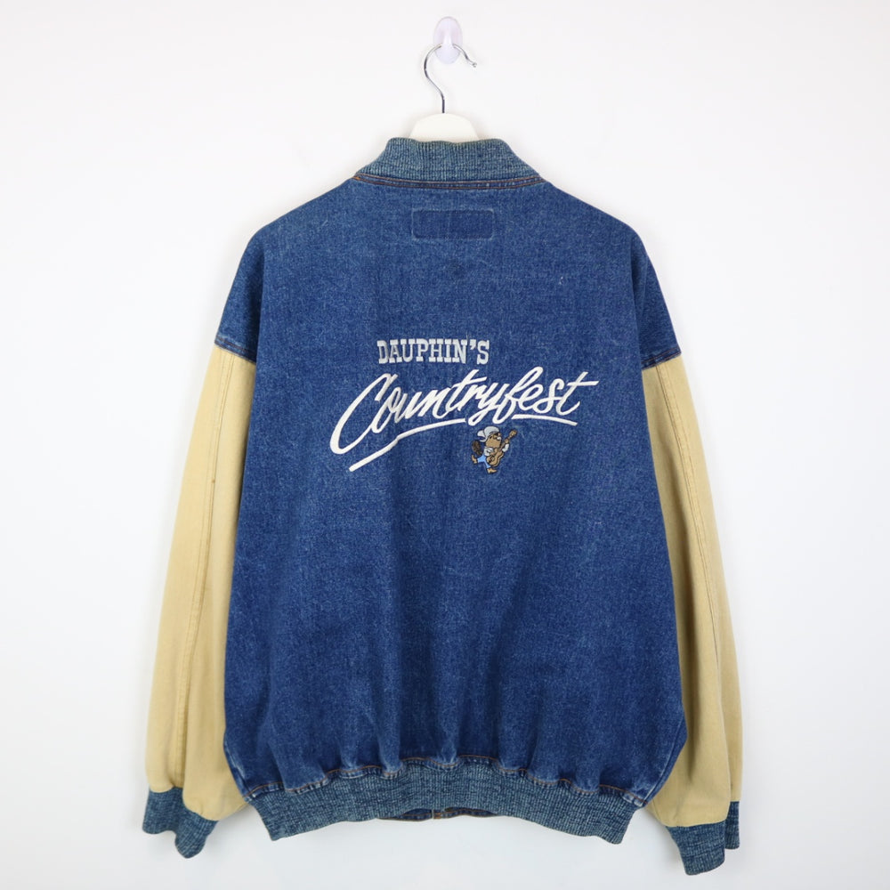 Vintage 90's Dauphin's Country Fest Denim Varsity Jacket - XL-NEWLIFE Clothing