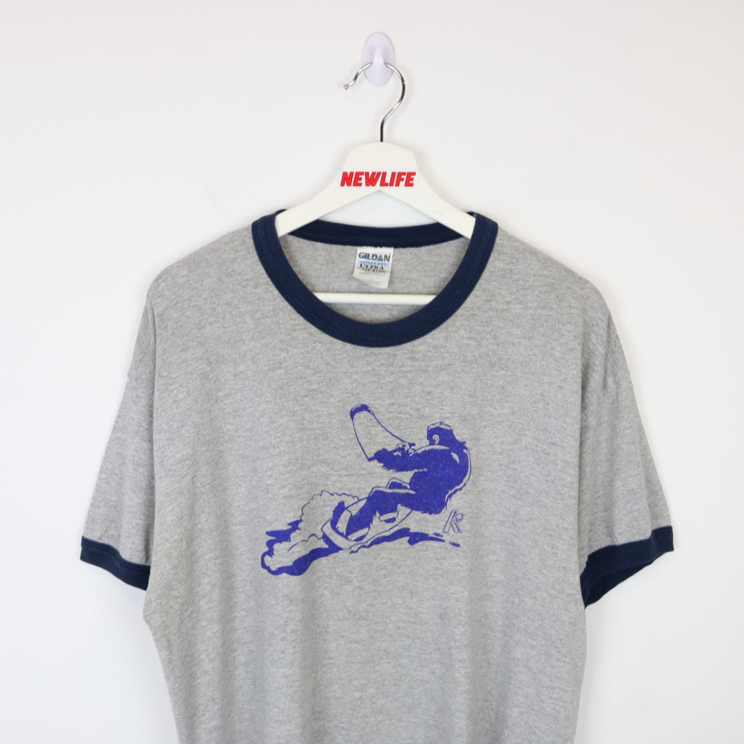 Vintage 00's Gorilla Surfing Kokanee Beer Ringer Tee - L-NEWLIFE Clothing