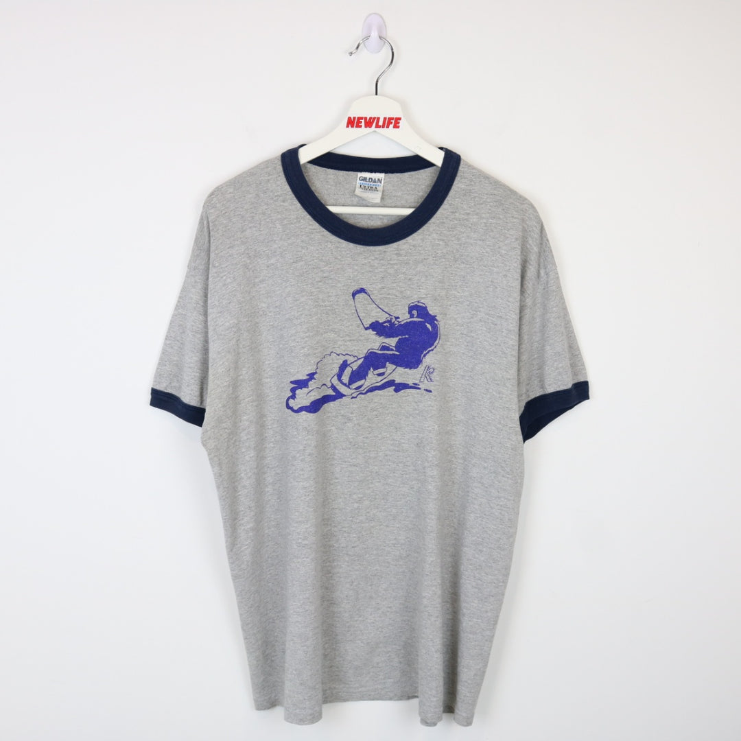 Vintage 00's Gorilla Surfing Kokanee Beer Ringer Tee - L-NEWLIFE Clothing