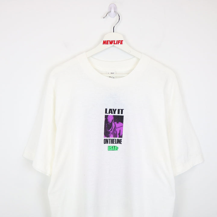 Vintage 1991 NWT Lay It On the Line Sports Tee - L-NEWLIFE Clothing
