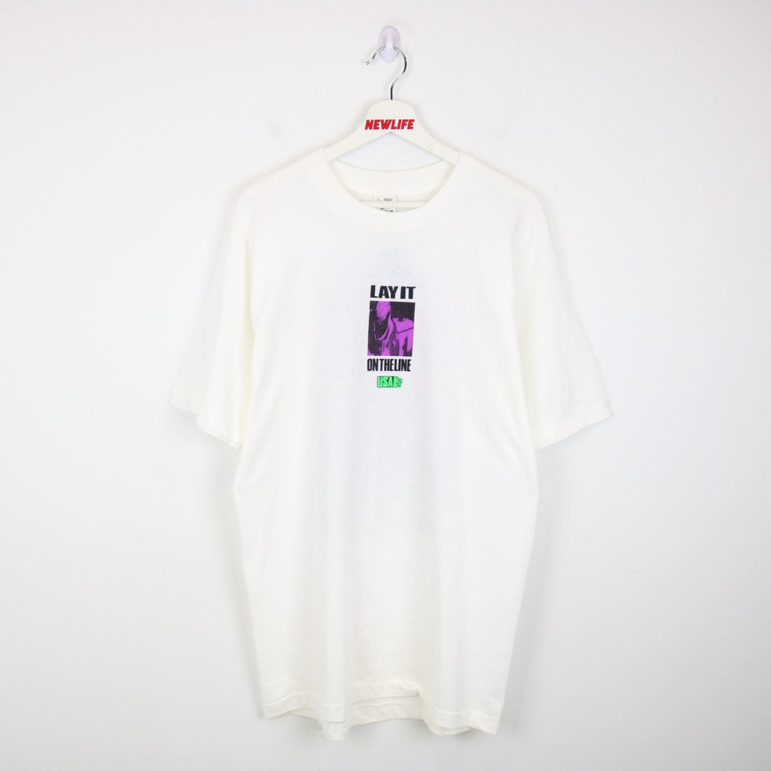 Vintage 1991 NWT Lay It On the Line Sports Tee - L-NEWLIFE Clothing
