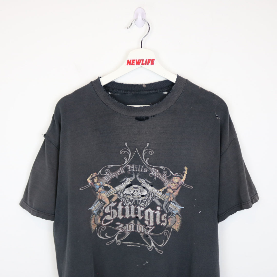 Vintage 2007 Thrashed Sturgis Black Hills Rally Tee - L-NEWLIFE Clothing