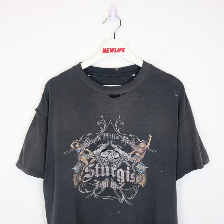 Vintage 2007 Thrashed Sturgis Black Hills Rally Tee - L-NEWLIFE Clothing