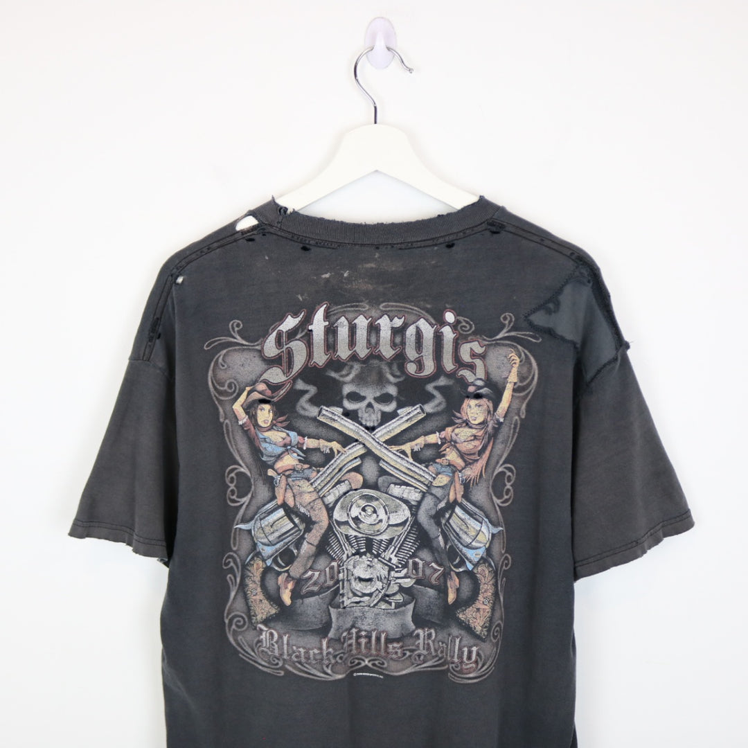 Vintage 2007 Thrashed Sturgis Black Hills Rally Tee - L-NEWLIFE Clothing