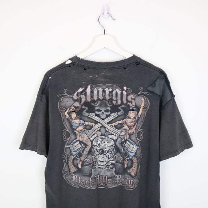 Vintage 2007 Thrashed Sturgis Black Hills Rally Tee - L-NEWLIFE Clothing