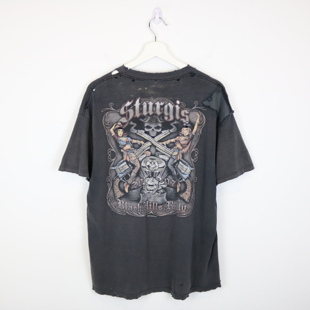 Vintage 2007 Thrashed Sturgis Black Hills Rally Tee - L-NEWLIFE Clothing