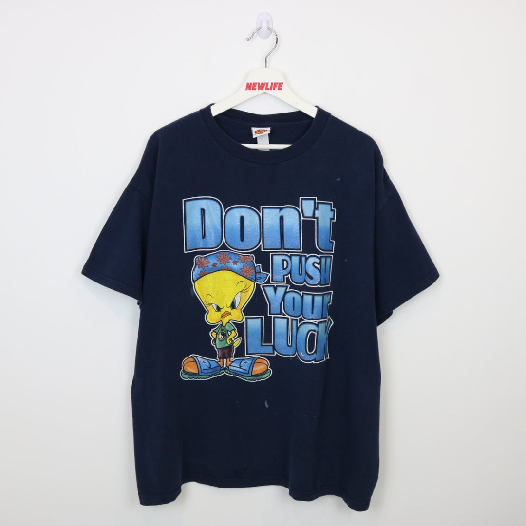 Vintage 2001 Tweety Bird Don't Push Your Luck Looney Tunes Tee - XL-NEWLIFE Clothing