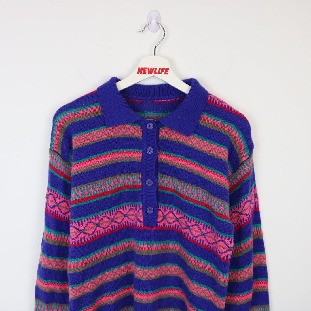 Vintage 90's Striped Collared Knit Sweater - M-NEWLIFE Clothing