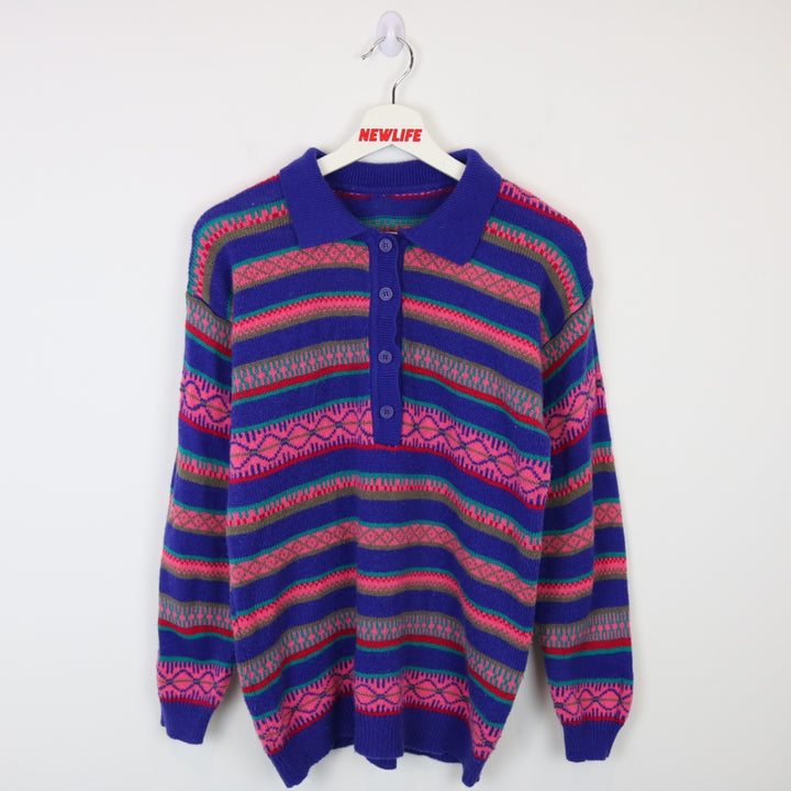 Vintage 90's Striped Collared Knit Sweater - M-NEWLIFE Clothing