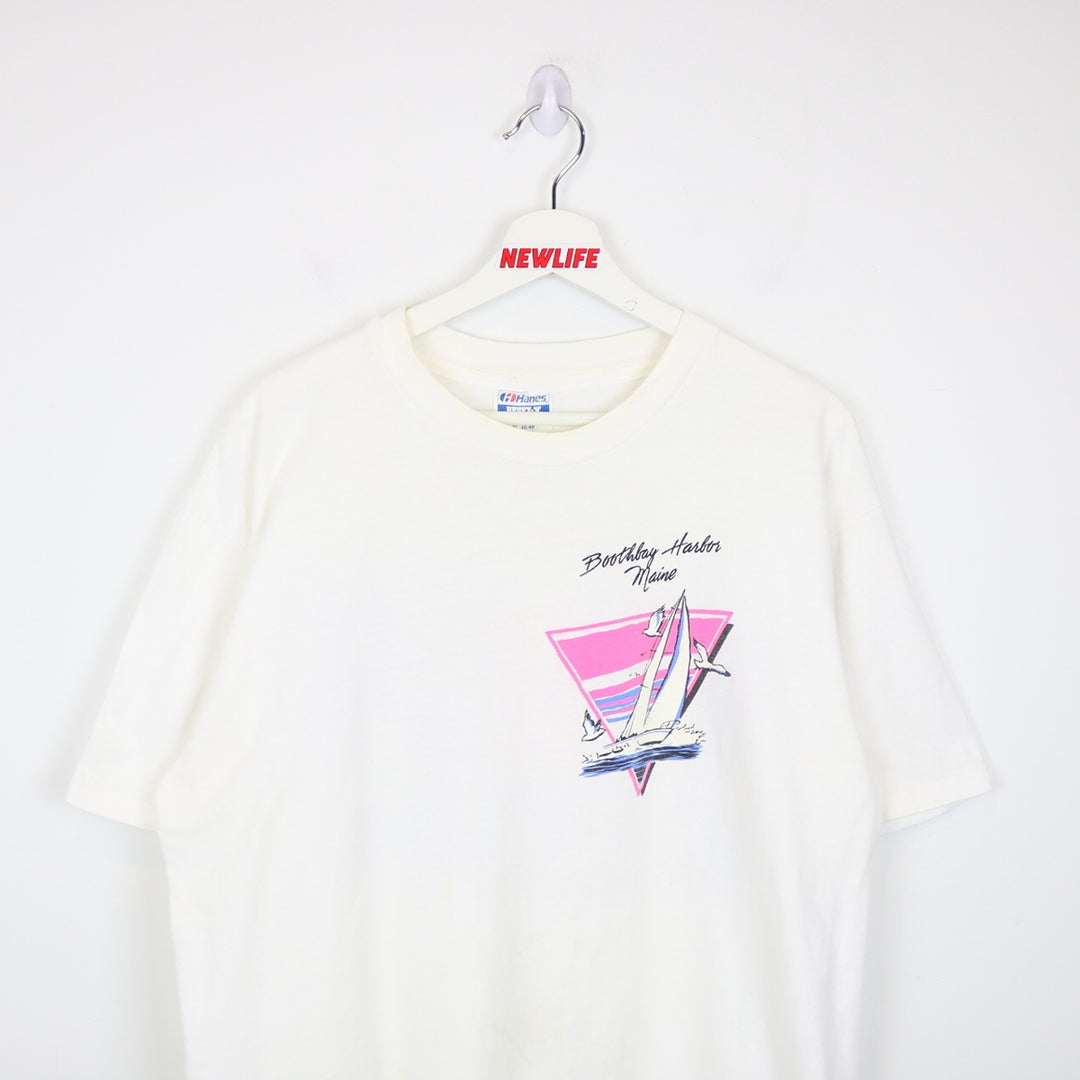 Vintage 1988 Boothbay Harbour Maine Sailing Nature Tee - L-NEWLIFE Clothing
