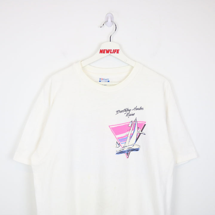 Vintage 1988 Boothbay Harbour Maine Sailing Nature Tee - L-NEWLIFE Clothing