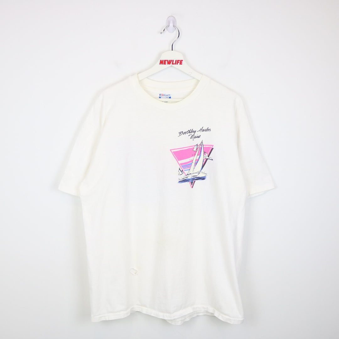 Vintage 1988 Boothbay Harbour Maine Sailing Nature Tee - L-NEWLIFE Clothing