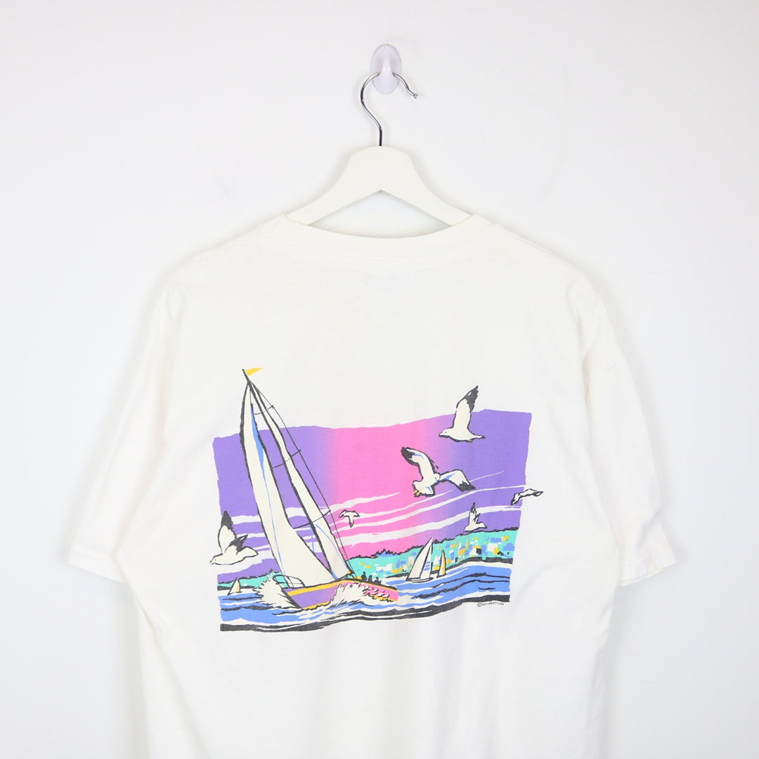 Vintage 1988 Boothbay Harbour Maine Sailing Nature Tee - L-NEWLIFE Clothing
