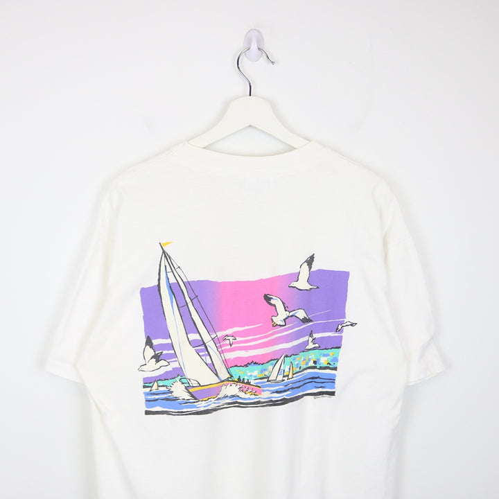 Vintage 1988 Boothbay Harbour Maine Sailing Nature Tee - L-NEWLIFE Clothing