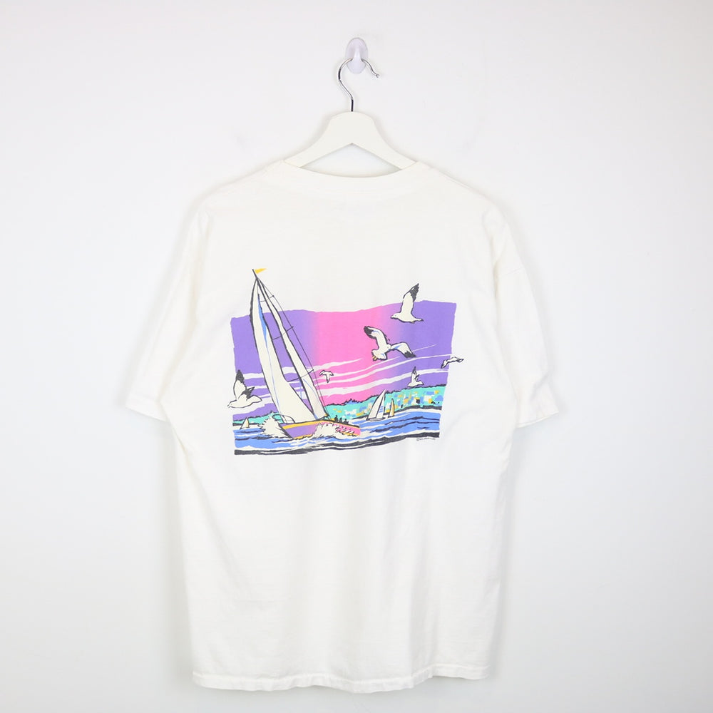 Vintage 1988 Boothbay Harbour Maine Sailing Nature Tee - L-NEWLIFE Clothing