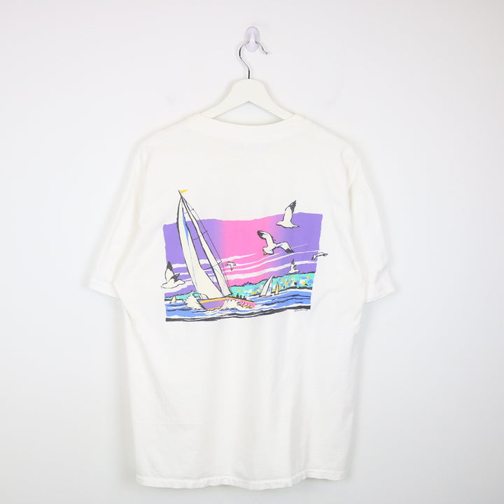 Vintage 1988 Boothbay Harbour Maine Sailing Nature Tee - L-NEWLIFE Clothing